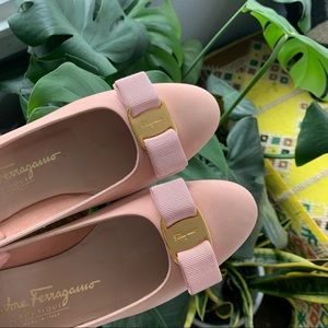 Salvatore Ferragamo Pink Suede Vara Bow Pump